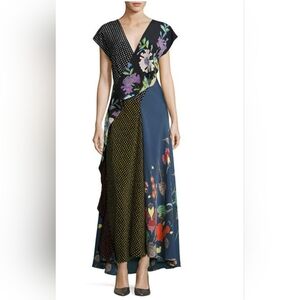DVF Diane Von Furstenberg Silk Floral Patchwork Maxi Dress Size 6